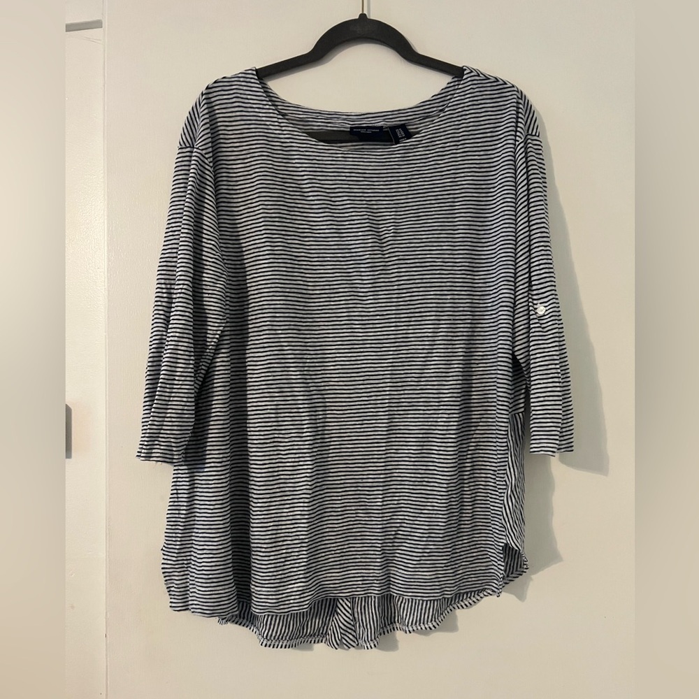 Adrienne Vittadini 100% Linen striped  3/4 Sleeve Tunic (J107)